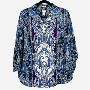 Chicos Petite 12/14 Purple Paisley No Iron Shirt